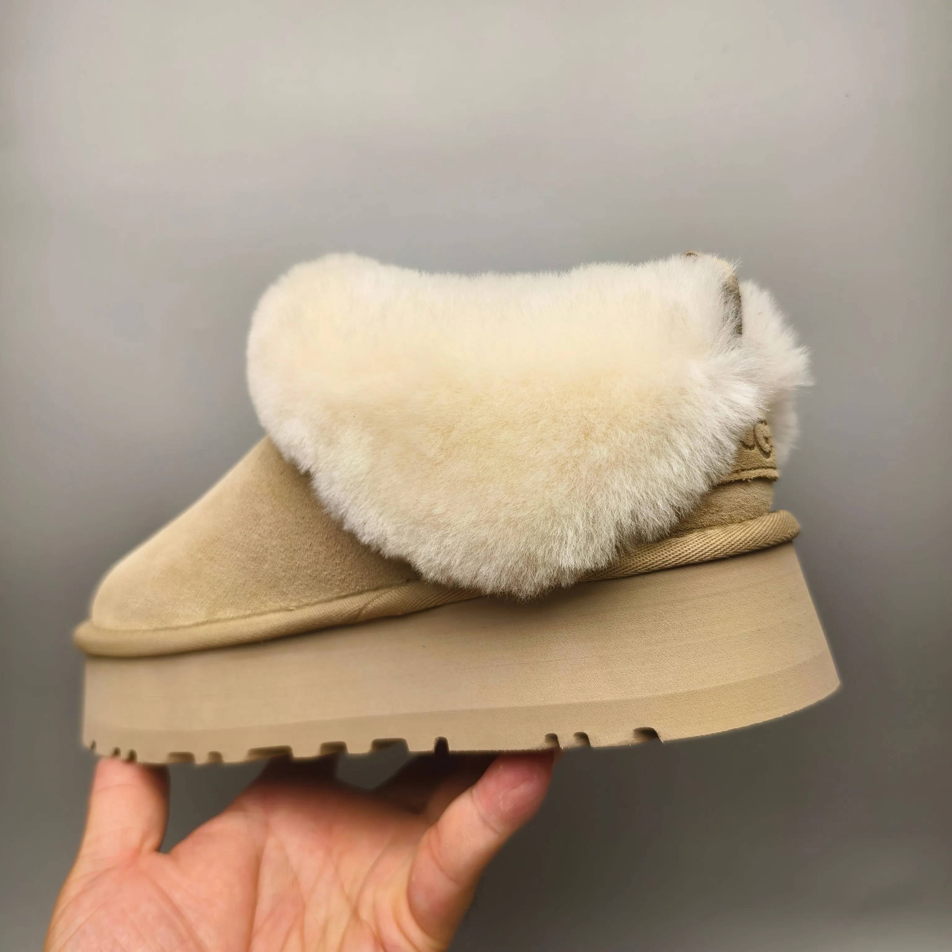 💰520 UGG sheepskin all-in-one snow boots 1393 Thick-soled suede style slip-on slip-on shoes Color: maroon green sand matching size: 35-40